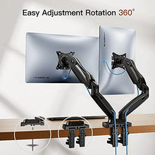 Load image into Gallery viewer, HUANUO Dual Monitor Stand, Adjustable Spring Monitor Desk Mount Swivel Vesa Bracket with C Clamp/Grommet Mounting Base for 17 to 27 Inch Computer Screens, Each Arm Holds 4.4 to 14.3lbs
