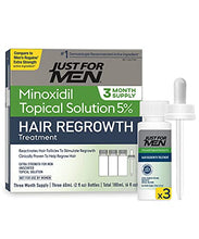 Load image into Gallery viewer, 5% Minoxidil Extra Strength Hair Regrowth Treatment by Just For Men, Topical Solution for Hair Loss, Thinning &amp; Balding, Unscented, Includes Dropper, 3 Month Supply
