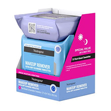 Load image into Gallery viewer, Neutrogena Day &amp; Night Wipes, Makeup Remover Face Cleansing Towelettes &amp; Night Calming Facial Cloths, 100% Plant Based Fibers Wipe Away Dirt, Alcohol-Free, 3 Packs of 25 ct, 75 ct
