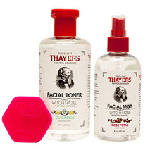 Load image into Gallery viewer, Thayers Witch Hazel Cucumber Facial Toner and Rose Petal Facial Mist Bundle |With Facial Scrubber | Thayers Cucumber Facial Toner 12 fl oz | Thayers Rose Petal Facial Mist 8 fl oz | Face Cleanser

