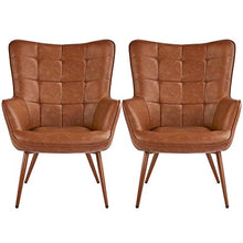 Load image into Gallery viewer, Yaheetech Faux Leather Leisure Chair Accent Chair Armchair Upholstered Biscuit Tufted Wingback Chair with Tapered Legs for Living Room Home Office Study Vanity Bedroom Brown, Set of 2
