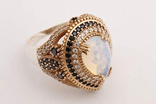 Load image into Gallery viewer, Turkish Handmade Jewelry Drop Shape Pear Cut Moonstone and Round Cut Black Onyx Topaz 925 Sterling Silver Ring Size Option
