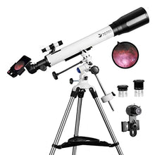 Load image into Gallery viewer, Telescopes for Adults, 70mm Aperture and 700mm Focal Length Professional Astronomy Refractor Telescope for Kids and Beginners - with EQ Mount, 2 Plossl Eyepieces and Smartphone Adapter
