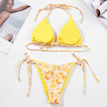 Load image into Gallery viewer, Women's Two Piece Bikini Swimsuit Set Floral Padded Top Tie Side Triangle Thong Bathing Suit Yellow
