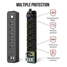 Load image into Gallery viewer, SUPERDANNY USB Surge Protector Power Strip Mountable Extension Cord Multiple Protection 5 Outlet 3 USB Port with Hook &amp; Loop Fastener for iPhone iPad PC Home Office Travel Black
