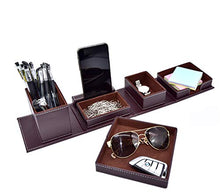 Load image into Gallery viewer, Leather Office Supplies, Desk Organizer Storage Boxes and Accessories, Desktop Storage for Business Cards/Stationery/Pens/Pencils/Mobile Phones(Brown)
