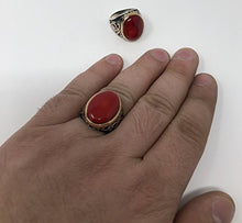 Load image into Gallery viewer, KAR 925K Sterling Silver Red Coral Men's Ring Red Enamelled K62C Special Edition (10)
