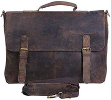 Load image into Gallery viewer, KomalC 16 Inch Retro Buffalo Hunter Leather Laptop (Fits upto 15.6 Inch Laptop) Messenger Bag Office Briefcase College Bag (Distressed Tan)
