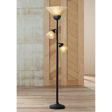 Load image into Gallery viewer, Torchiere Floor Lamp Roman Bronze Frosted Champagne Amber Glass 3-Light Dimmable for Living Room Reading - Franklin Iron Works
