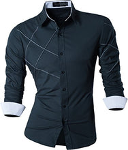 Load image into Gallery viewer, Sportrendy Men's Slim Fit Long Sleeve Casual Button Down Dress Shirt JZS044 Navy L
