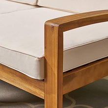 Load image into Gallery viewer, Christopher Knight Home Grenada Sectional Sofa Set | 5-Piece 3-Seater | Includes Coffee Table and Ottoman | Acacia Wood Frame | Water-Resistant Cushions | Teak and Beige, Finish

