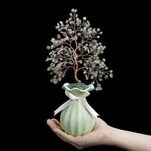 Load image into Gallery viewer, CrystalTears Green Aventurine Crystal Money Tree Feng Shui Crystal Bonsai Tree Sculpture Figurine Natural Gemstone Tree Ornament with Green Ceramic Vase for Hme Decoration Wealth Healing Gift

