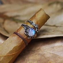 Load image into Gallery viewer, Moonstone Ring Set"Cleo + Mio", Sterling Silver and Solid Gold womens rings, gifts for women, anniversary gifts, engagement rings set
