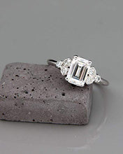 Load image into Gallery viewer, Emerald Cut Moissanite Engagement Ring | White Gold Engagement Ring set with 1ct C&amp;C F1 Moissanite and Diamonds
