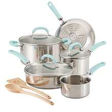 Load image into Gallery viewer, Rachael Ray Create Delicious Stainless Steel Cookware Set, 10-Piece Pots and Pans Set, Stainless Steel with Light Blue Handles
