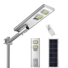 Load image into Gallery viewer, LOVUS 100W Commercial Solar Street Light Dusk to Dawn with Radar Sensor and Remote Control, Two Mount Ways Wall/Pole, IP65 Waterproof Solar Lights for Garden,Parking Lot

