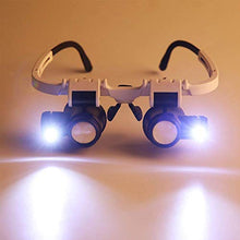 Load image into Gallery viewer, ElectroOptix Headband Repair Magnifying Glass,2 LED Light Medical Binocular Eye Loupe Lens Repair Detection Elderly Read Magnifier White 8X15X23 Times Loupe
