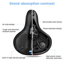 Load image into Gallery viewer, SGODDE Comfortable Bike Seat- Replacement Wide Bicycle Saddle Memory Foam Padded Soft Bike Cushion with Dual Shock Absorbing Rubber Balls Universal Fit for Indoor/Outdoor Bikes with Reflective Strip
