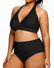 Load image into Gallery viewer, Yonique Womens Two Piece Plus Size Halter Bikini Swimsuits High Waisted Swimwear Tummy Control Bathing Suits Black 24Plus
