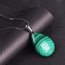 Load image into Gallery viewer, iSTONE 925 Sterling Silver Natural Malachite Ladies Pendant Necklace Water Drop Shape with 18" Silver Chain

