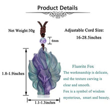 Load image into Gallery viewer, MANIFO Natural Crystal Gemstone Fox Pendant Necklace with Adjustable Woven Rope Chain (Fluorite)
