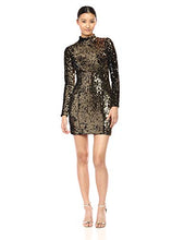 Load image into Gallery viewer, MILLY Women's Sequin Velvet Long Sleeve Turtleneck Mini Dress, Gold, 4
