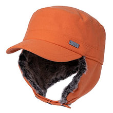 Load image into Gallery viewer, Jeff &amp; Aimy Mens Winter Baseball Army Cap Trapper Warm Lined Military Hunting Hat Women Faux Fur Ear Flaps Muffs Ski Cold Weather Elmer Fudd Orange 58-60CM
