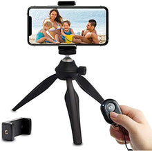 Load image into Gallery viewer, Mini Phone Tripod, LINKCOOL Lightweight Tabletop Tripod for IPhone Samsung Cellphone Camera DSLR Gopro with 360 Rotating Metal Ball Head &amp; Universal Phone Mount Holder &amp; Wirless Remote Control - Black
