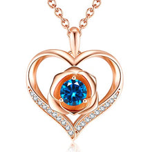 Load image into Gallery viewer, Rose Heart Necklace December Birthstone Blue Topaz Jewelry for Women Sterling Silver Rose Flower Heart Pendant Created Gemstone Women Girls Jewelry for Birthday Gift Anniversary Jewelry Gift for Her (Rose Gold-12-Dec.Blue Topaz)
