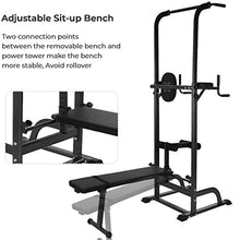 Load image into Gallery viewer, KINGC Heavy Multi-Functional Fitness Rack Adjustable Power Tower Push Up/Pull Up/Chin Up Bar Sit Up Bench Dip Stands Home Gym Full Body Exercise Fitness Equipment Workout Machine 330 Lbs Black
