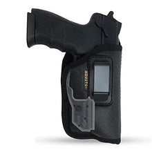 Load image into Gallery viewer, IWB Gun Holster by Houston - ECO Leather Concealed Carry Soft Material | FITS Most Full Sizes, Like XDM, Glock 17/19/21, 92 FS (with Laser) (Right) (CHP-57BL-RH)
