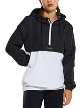 Load image into Gallery viewer, BALEAF Women's Half Zip Running Cycling Jacket Water-Resistant Lightweight Windbreaker Track Hoodie Drawstring Pockets White Zip L
