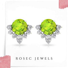 Load image into Gallery viewer, Solitaire 1.28 CTT Peridot Certified Diamond Cluster Earring, Round Green August Birthstone Bridal Wedding Earrings, Mother Birthday Comfortable Studs, 18K Yellow Gold, Pair

