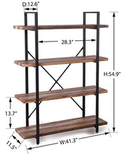 Load image into Gallery viewer, Homissue 4-Tier Industrial Style Bookshelf, Wood and Metal Bookcases Furniture for Collection, Retro Brown
