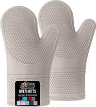 Load image into Gallery viewer, Gorilla Grip Heat Resistant Silicone Oven Mitts Set, Soft Quilted Lining, Extra Long, Waterproof Flexible Gloves for Cooking and BBQ, Kitchen Mitt Potholders, Easy Clean, Set of 2, Almond
