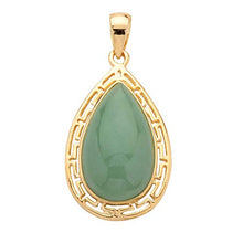 Load image into Gallery viewer, 14K Yellow Gold over Sterling Silver Pear Shaped Genuine Green Jade Cutout Halo Pendant (33mm)
