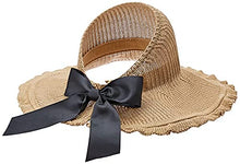 Load image into Gallery viewer, Sun Hats Beach Hats with Bowknot Wide Brim UV UPF 50+ Foldable Packable Straw Hats for Women Brown

