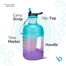 Load image into Gallery viewer, Venture Pal Large 1 Gallon Motivational Water Bottle with 2 Lids (Chug and Straw), Leakproof BPA Free Tritan Sports Water Jug with Time Marker to Ensure You Drink Enough Water Throughout The Day
