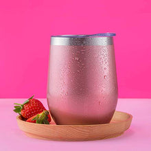 Load image into Gallery viewer, Stainless Steel Wine Tumbler 2 Pack 12 oz - Double Wall Vacuum Insulated Wine Cups with Lids and Straws Set of Two for Coffee, Wine, Cocktails (Rose Gold)
