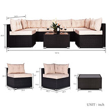Load image into Gallery viewer, Allewie Patio Furniture Set 7 Pieces Outdoor Furniture with Seat Cushions and Tempered Glass Coffee Table, Wicker Patio Conversation Sets for Backyard, Porch, Balcony, Poolside, Khaki &amp; Black
