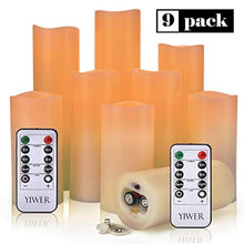 Load image into Gallery viewer, YIWER Flameless Candles Battery Operated Candles 5.5" 6" 6.5" 7" 8" 9" Set of 9 Ivory Real Wax Pillar LED Candles with 10-Key Remote and Cycling 24 Hours Timer
