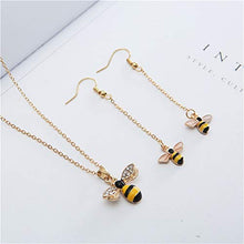 Load image into Gallery viewer, Tiny Cute Gold Bee Pendant Necklace and Earrings Jewelry Set, ALUOR Fashion Charm Crystal Rhinestone Enamel Honeybee Bumble Bee Pendant Jewelry Women Girl Gifts (Yellow)
