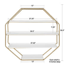 Load image into Gallery viewer, Kate and Laurel Lintz Large Modern Octagon Floating Wall Shelves with Metal Frame, Gold and White
