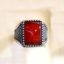 Load image into Gallery viewer, Mens Red Onyx Ring, Man Signet Ring, Natural Red Onyx Handmade 925 Sterling Silver Men's Ring, Red Ring for Men, Turkish Men's Ring Husband Gift, Christmas Ring, Best Gift For Him
