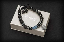 Load image into Gallery viewer, Karseer K Initial Charm Anti Anxiety Gemstone Beaded Bracelet with Pavé CZ Crystal Letter Hematite Magnetic Energy Balance Lava Rock Essential Oil Diffuser Bracelet for Women Men, Adjustable, Black
