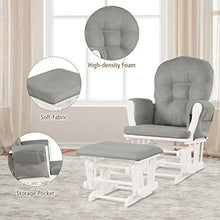 Load image into Gallery viewer, Costzon Baby Glider and Ottoman Cushion Set, Wood Baby Rocker Nursery Furniture, Upholstered Comfort Nursery Chair &amp; Ottoman with Padded Arms (Light Gray)

