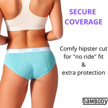 Load image into Gallery viewer, Absorbent Hipster: Sporty Period Panties | Protective Active Wear Underwear (MEDIUM, 3 PACK: PINK - BLUE - GREEN)
