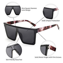 Load image into Gallery viewer, FEISEDY Fashion Siamese Lens Sunglasses Women Men Succinct Square Style UV400 B2470 (Black &amp; Marbling, 60)
