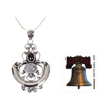 Load image into Gallery viewer, NOVICA .925 Sterling Silver Rainbow Moonstone and Garnet Pendant Necklace, 17", Arabesque'
