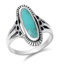 Load image into Gallery viewer, Women's Long Simulated Turquoise Beautiful Ring New .925 Sterling Silver Band Size 6
